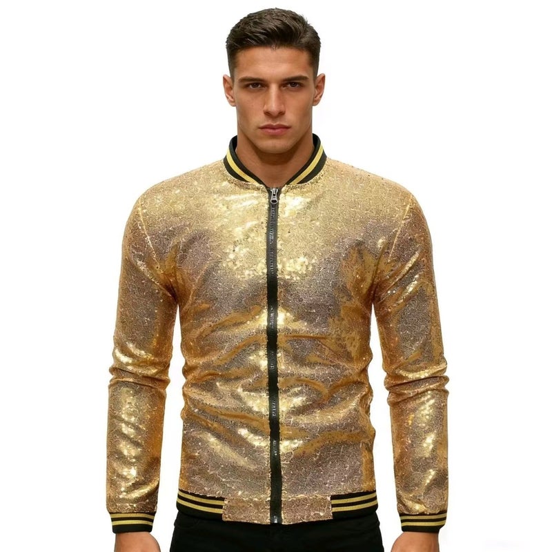 2025 New Fashion Jacket Men'S Clothing Selling Men'S Stand Collar Contrast Color Sequin Jacket Jacket - Image 3